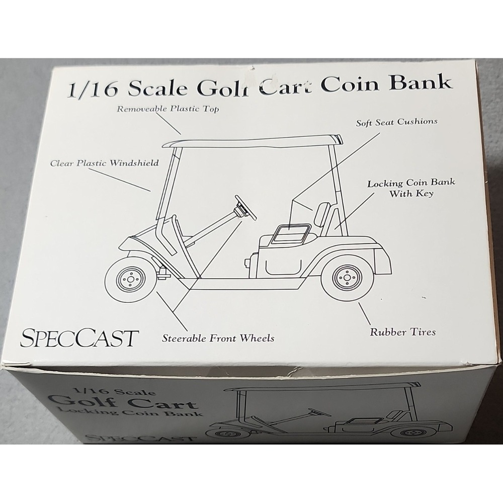 SpecCast 1/16 Scale Golf Cart Coin Bank Rubber Tires Locking Key Original